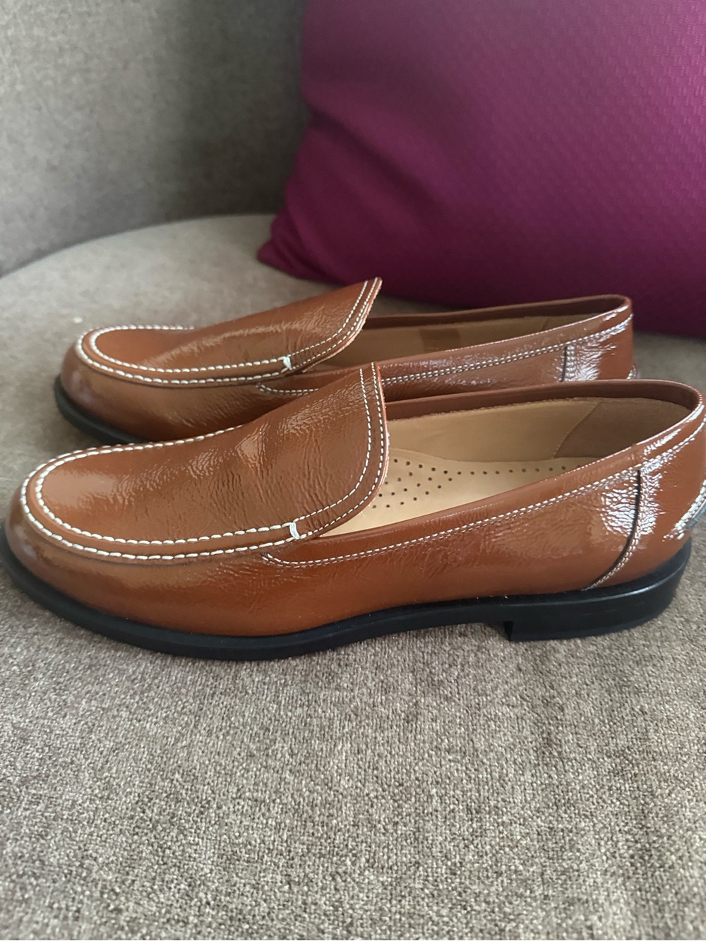 Labucq women’s Cognac Brown Leather Slip-On Loafers - Picture 5 of 8